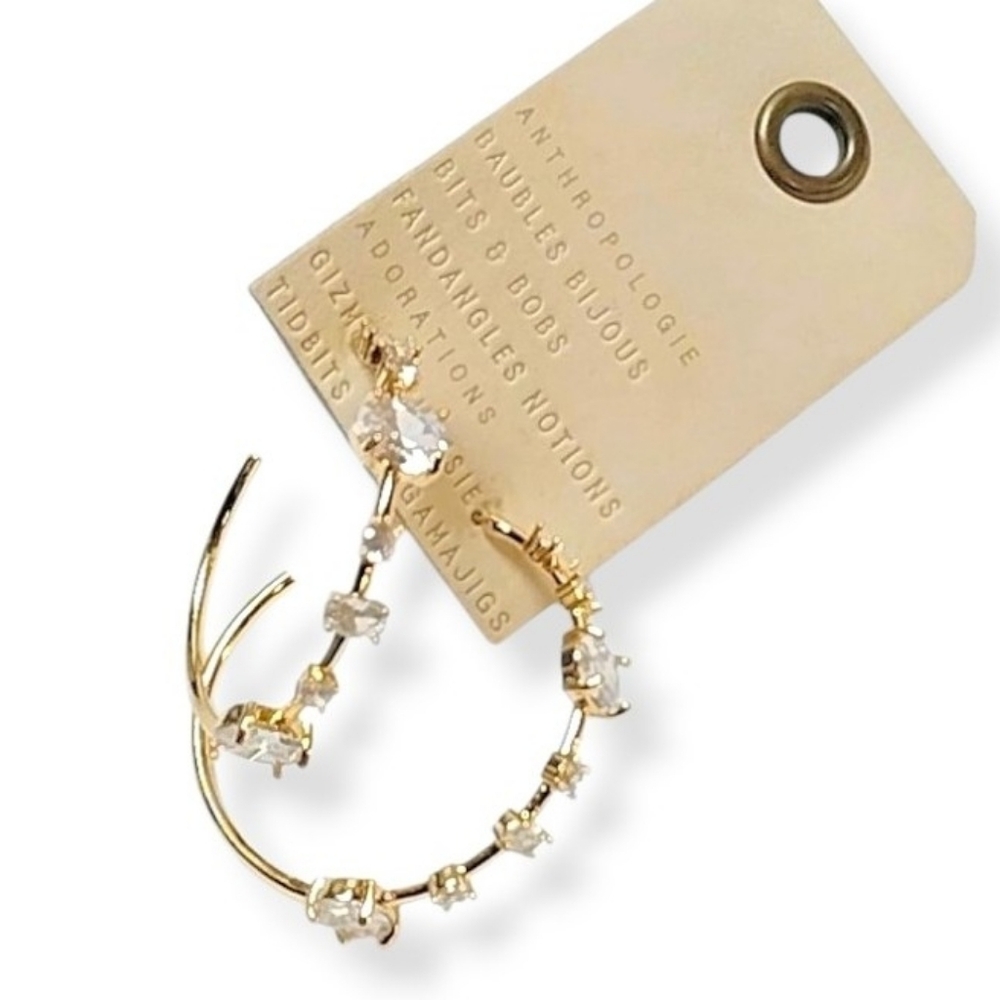Anthropologie Spaced Crystal Gold Hoop Earrings